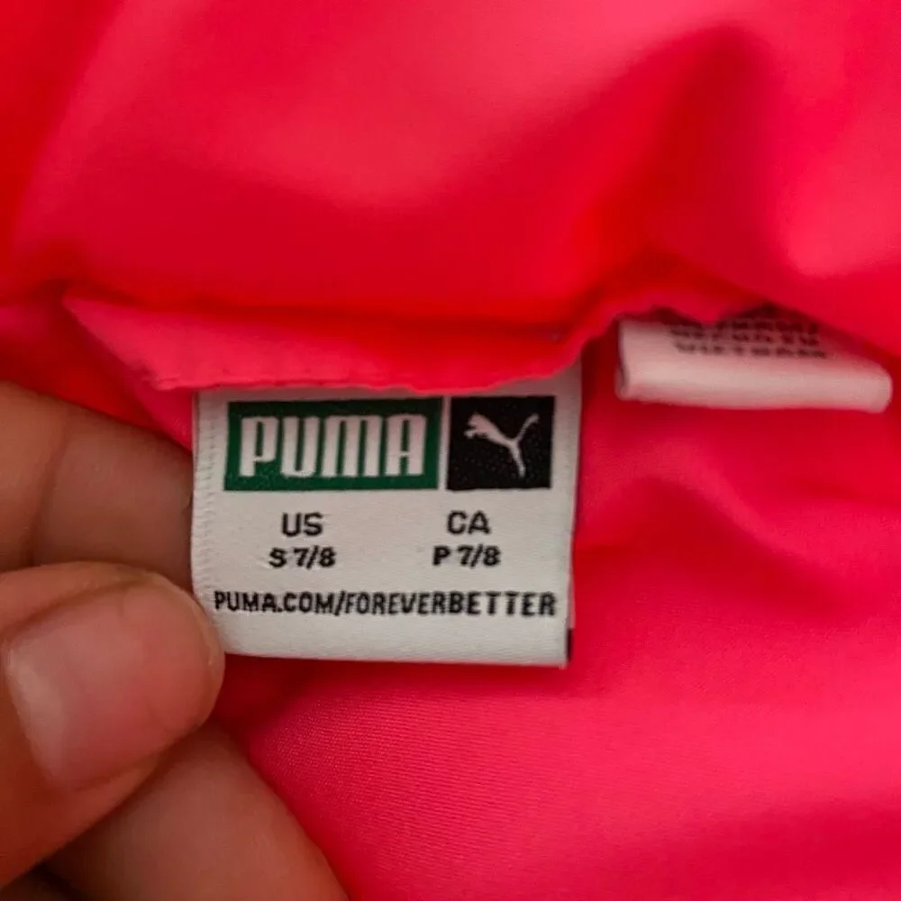 Puma Girls Pink Puffer Vest Size S 7/8 Quilted Zip Up Winter Outerwear